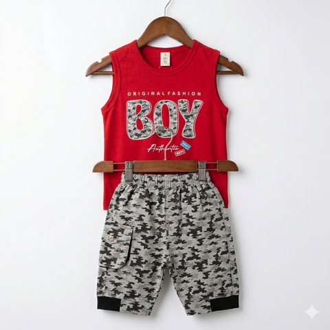 Sleeveless Shirt & Short - Boy - Red