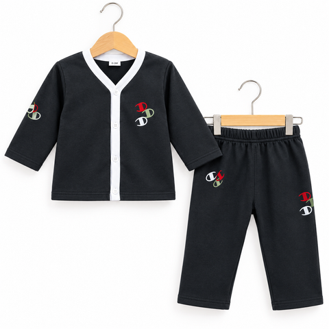 Winter - Fleece Night Suit - Design 26 - Black Design