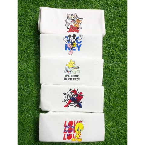 Pack of 5 Body Suits - White Cartoon