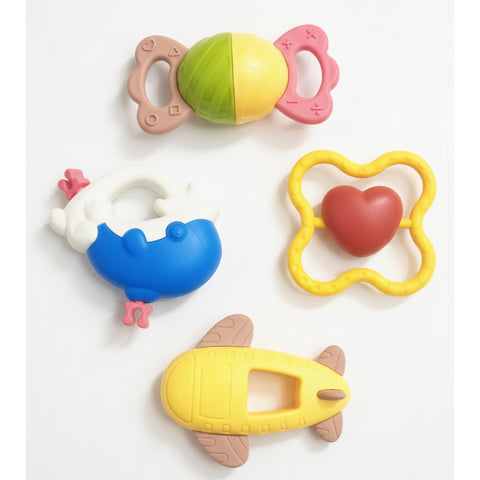 4 Pieces - Rattle Set With Teether