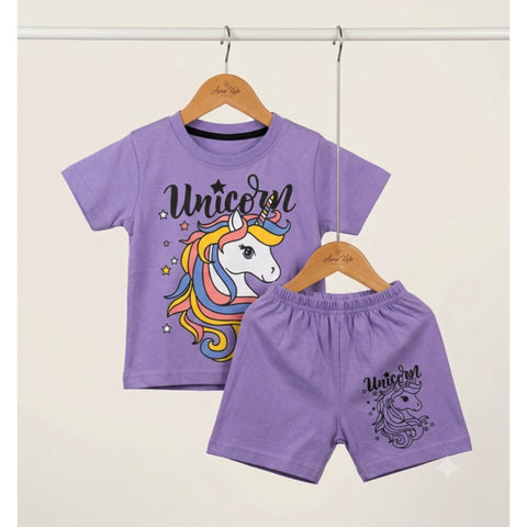 T-Shirt & Shorts - Purple - Unicorn