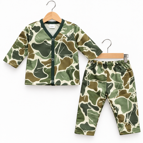 Winter - Fleece Night Suit - Design 26 - Army Print