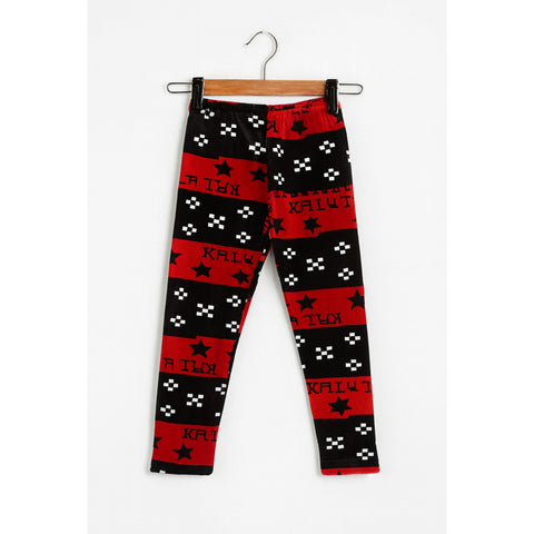 Velvet Inner Fleece Tights Red & Black