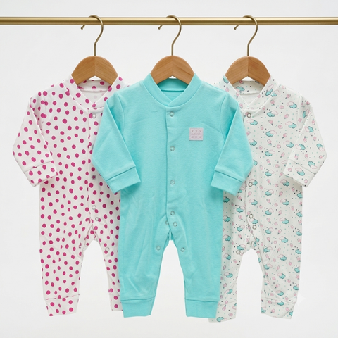 SB - Pack of 3 Sleep Suits - Pink & Green Clouds