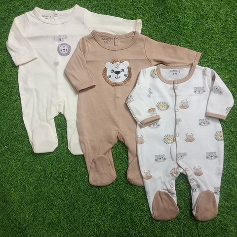Pack of 3 Sleep Suits - Brown - SBP23