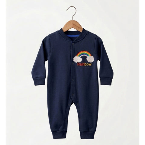 Fleece Baby Romper - Rainbow - Blue