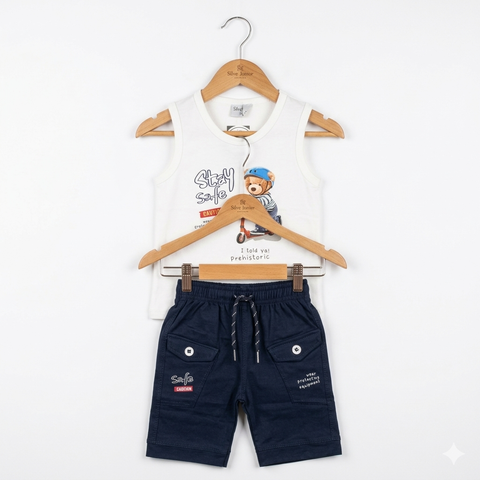 Sleeveless Shirt & Short - Stay Safe - White
