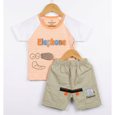T.Shirt & Short - Elephant - Peach