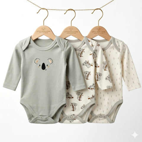 Pack of 3 Long Sleeve Bodysuits - Gray