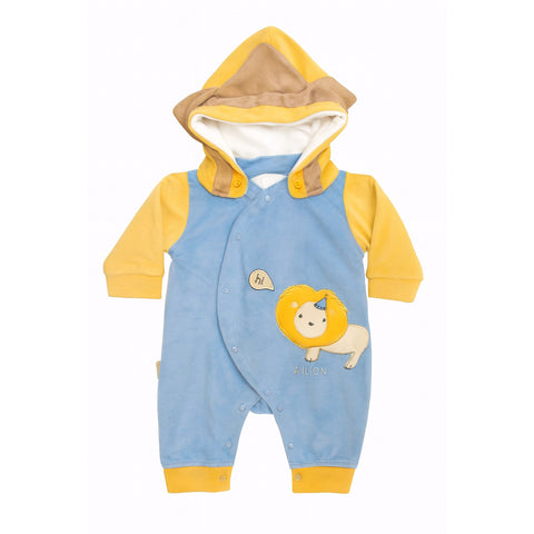 Winter - Hoodie Baby Romper - Lion Blue
