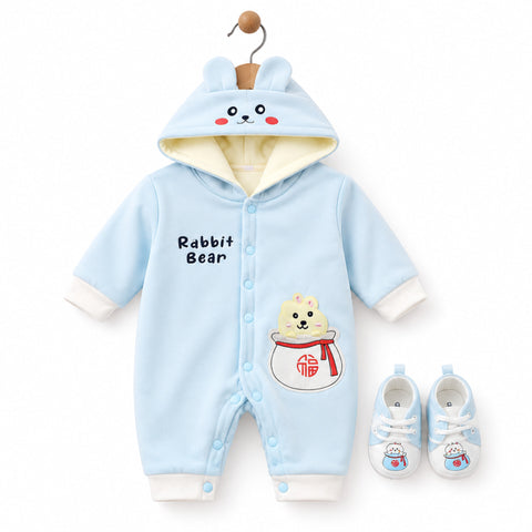 Romper With Booties - Rabbit - Blue
