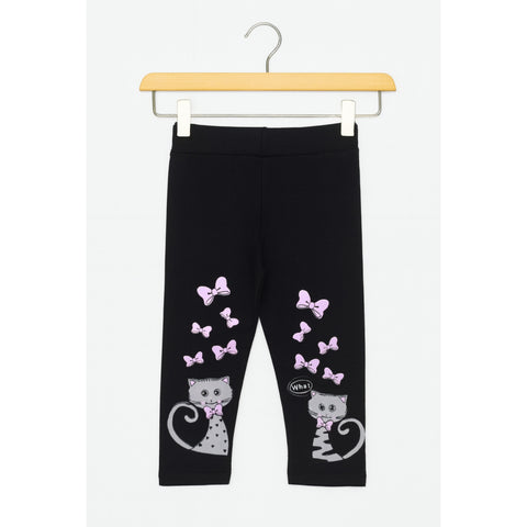 Girls Tight - Cat & Bow - Black