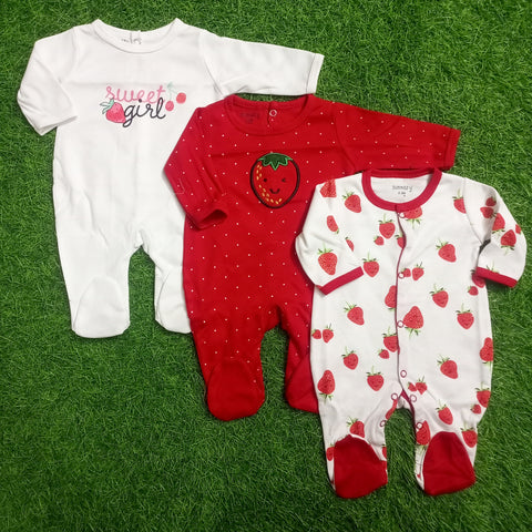 Pack of 3 Sleep Suits - Red - SBP17