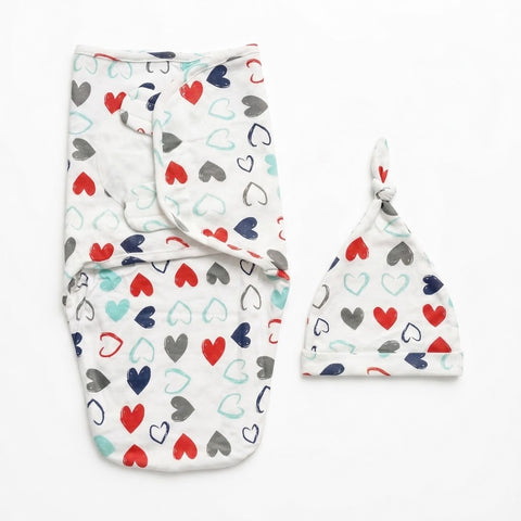 Swaddle with Cap - Multi Hearts - Design S07