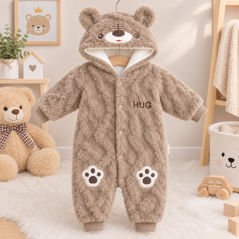Hooded Baby Romper - Little Born - Brown