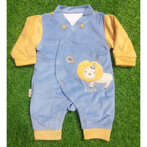 Winter - Hoodie Baby Romper - Lion Blue