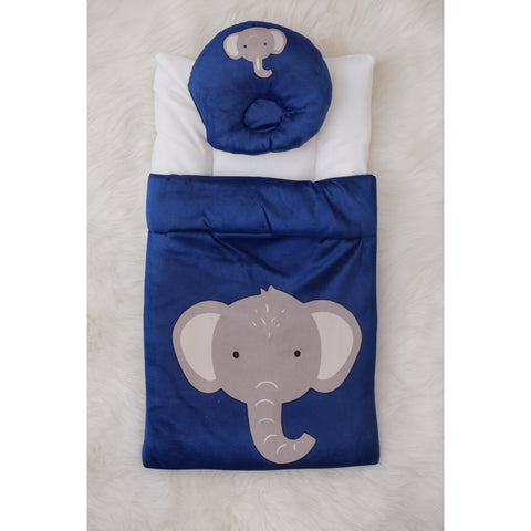 Velvet Carry Nest with Pillow - Elephant Blue