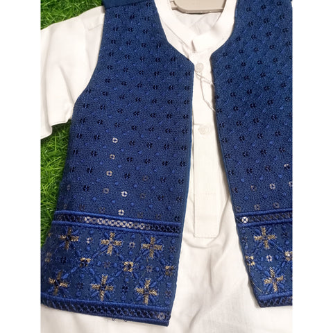 3-Piece Set - Dhoti, Kurta & Waistcoat - Blue