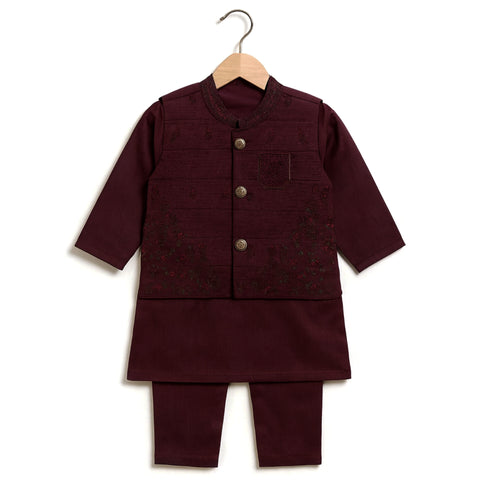 3 Pieces - Kameez Shalwar with Embroidered Waistcoat - K14