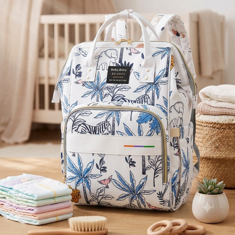 Waterproof Diaper Backpack - Blue Flower