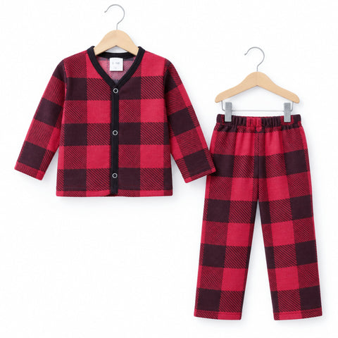 Winter - Fleece Night Suit - Design 26 - Black Check