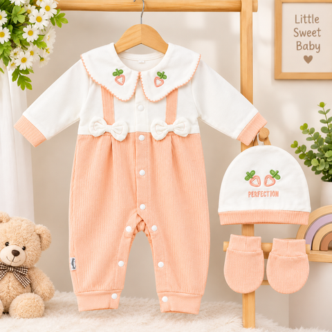 Girls Romper 3 Pieces Set - Peach