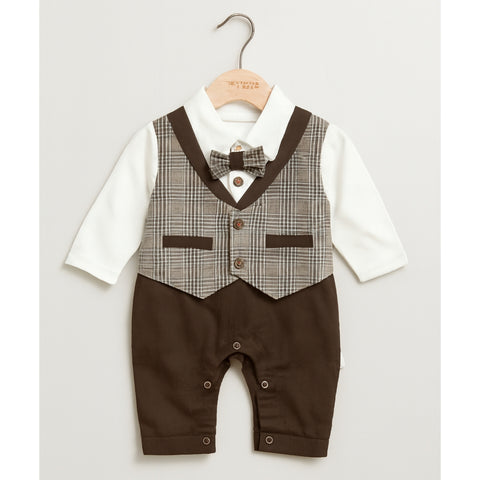 Baby Romper - Brown Checked
