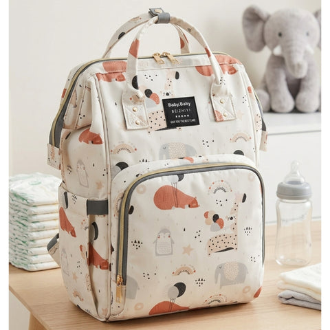 Waterproof Diaper Backpack - White Cartoon
