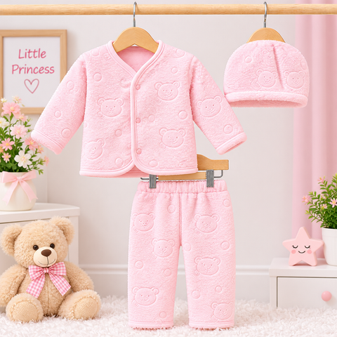 Winter Night Suit With Cap - Pink