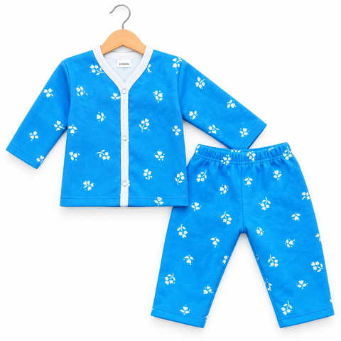 Winter - Fleece Night Suit - Design 26 - Blue Flowers