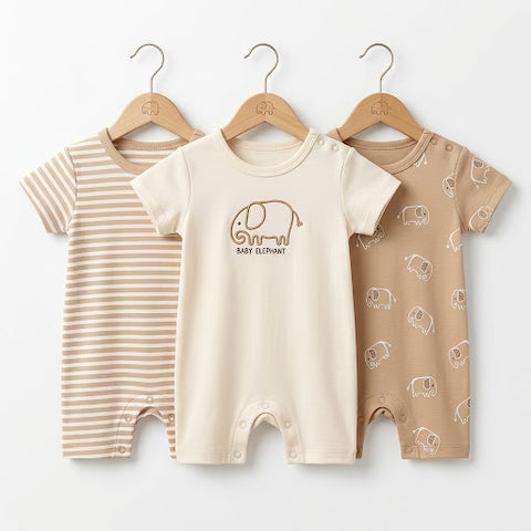 Short Leg Rompers - Brown - Elephant