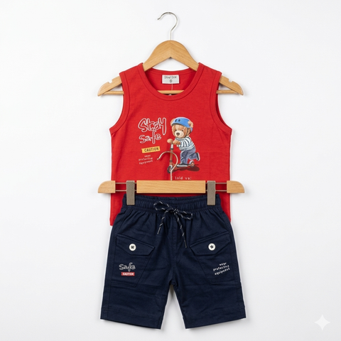 Sleeveless Shirt & Short - Stay Safe - Red