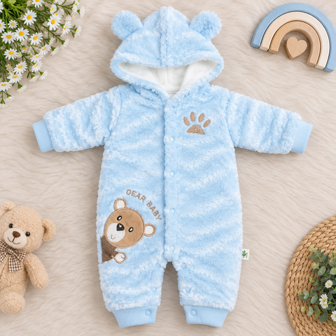 Hooded Baby Romper - Little Born - Blue