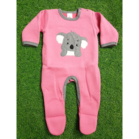 Fleece Baby Romper - Cartoon - Pink