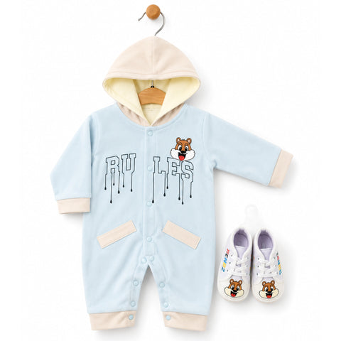 Romper With Booties - Cartoon - Blue