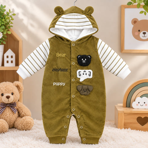 Hooded Baby Romper - Little Born - Brown