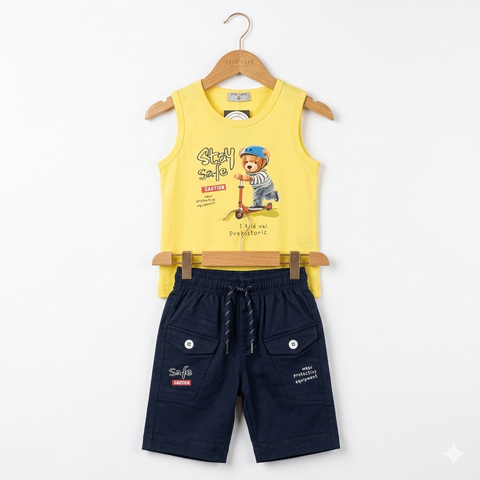 Sleeveless Shirt & Short - Stay Safe - Yellow