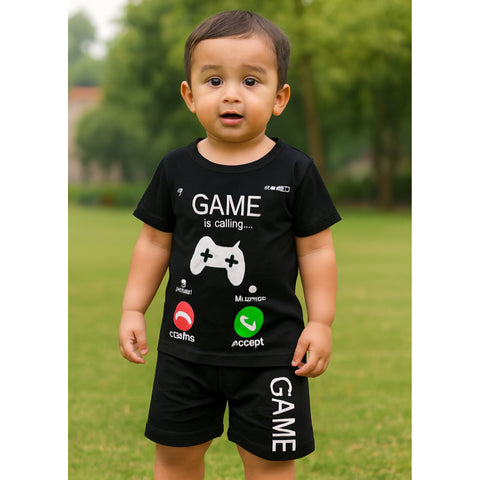 Half Sleeves Shirt With Short - Black Game