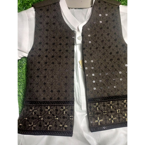 3-Piece Set - Dhoti, Kurta & Waistcoat - Dark Brown