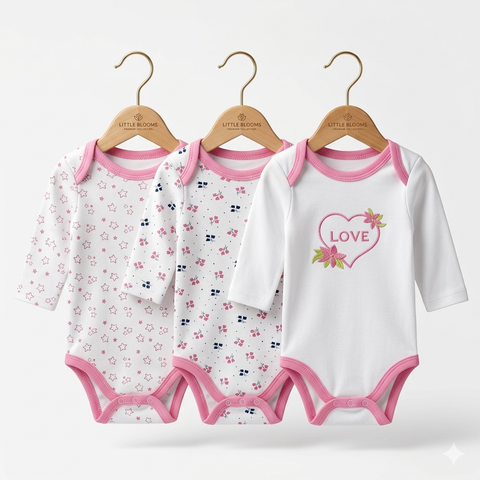 Pack of 3 Long Sleeve Bodysuits - Love