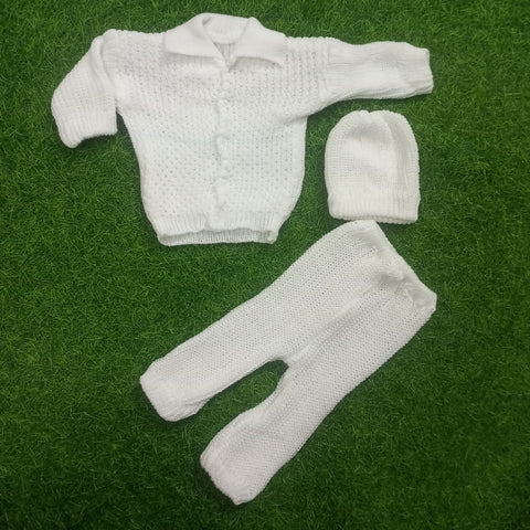 Wool Shirt & Trouser with Cap - White