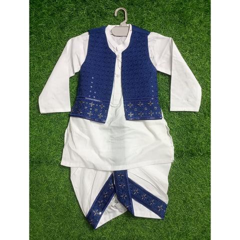 3-Piece Set - Dhoti, Kurta & Waistcoat - Blue