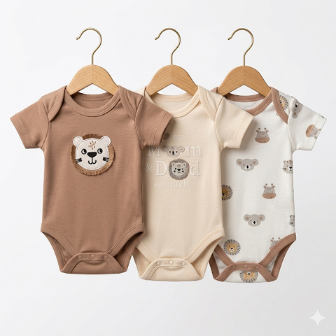 Pack of 3 Half Sleeve Bodysuits - Brwon Lion