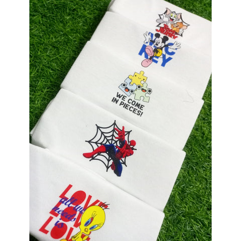 Pack of 5 Body Suits - White Cartoon