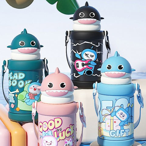 Cartoon Bottle with Straw -  500ML - Shark