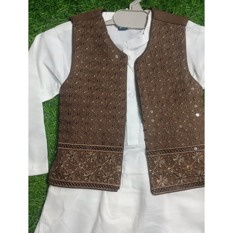 3-Piece Set - Dhoti, Kurta & Waistcoat - Brown