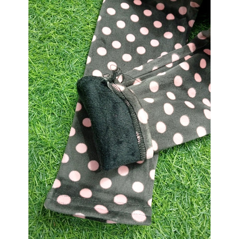 Velvet Inner Fleece Tights Black Dots