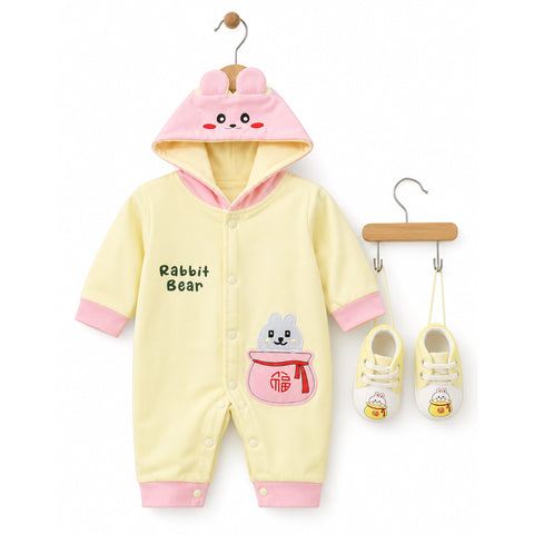 Romper With Booties - Rabbit - Blue Yellow