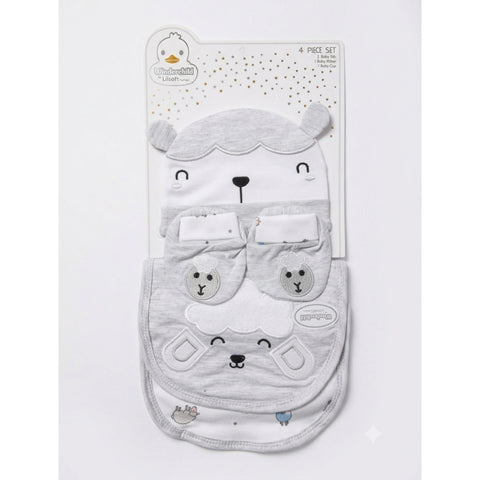 4 Pieces Cap & Bib Set - Cartoon
