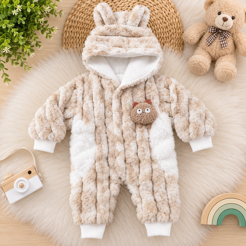 Hooded Baby Romper - Hi Kids -  Brown